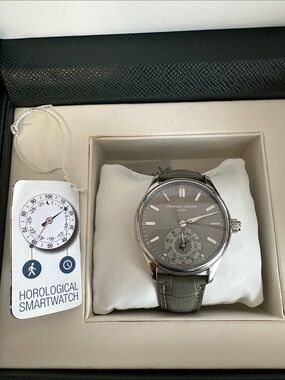 Frederique Constant Grey Dial Smartwatch with Gray Leather Strap